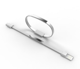 Blank wearable bracelet charging line USB data cable for promotional branding. 3d render illustration.