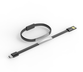 Blank wearable bracelet charging line USB data cable for promotional branding. 3d render illustration.