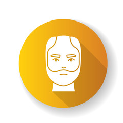 Male hair yellow flat design long shadow glyph icon. Man with alopecia. Hairloss problem. Baldness spot. Dermatology and haircare treatment. Falling hair. Silhouette RGB color illustration