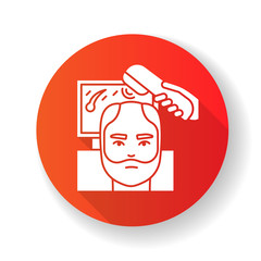 Trichoscopy red flat design long shadow glyph icon. Hairloss treatment. Scalp and hair disease diagnosis. Hairloss professional aid. Dermatology evaluation. Silhouette RGB color illustration