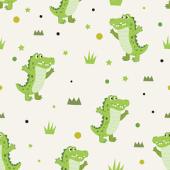 Vector seamless pattern Cute happiness alligator