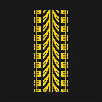 recommend clip art: Wheel traces yellow RGB color icon. Detailed automobile, motorcycle tyre marks. Car wheel print with thick grooves. Vehicle tire trail. Isolated vector illustration on black background