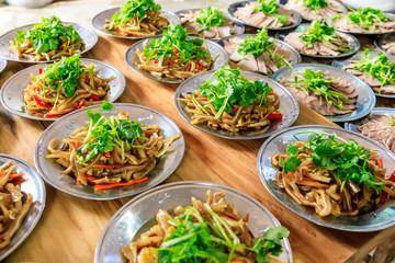 Delicious pork ears snack cold dish,the ingredients are chili and garlic with coriander.Chinese food.
