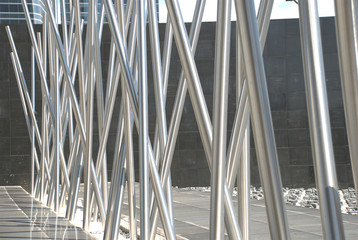 Ornaments in the form of steel bars next to the Towers of Madrid.