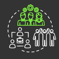 Corporate strategies chalk RGB color concept icon. Competition target. Progress from collaboration. Building company idea. Vector isolated chalkboard illustration on black background