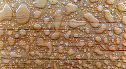 Rain or water drops on wood background 