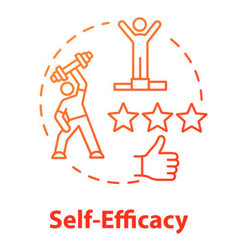 Self Efficacy Concept Icon. Personal Potential Realization. Professional Training. Movement To Goal Idea Thin Line Illustration. Vector Isolated Outline RGB Color Drawing