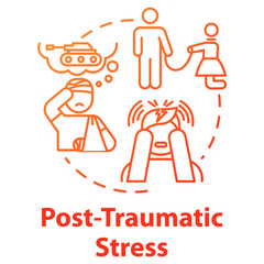 Post traumatic stress concept icon. PTSD. Horrifying memories. Mental illness. Psychology, psychiatry idea thin line illustration. Vector isolated outline RGB color drawing