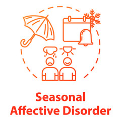 Seasonal affective disorder concept icon. SAD depression. Dependence of mood on weather. Mental health idea thin line illustration. Vector isolated outline RGB color drawing