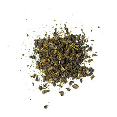 pile of natural whole leaf susep green tea isolated on white background