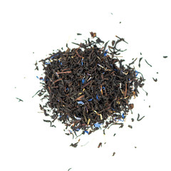 pile of natural black Earl Gray tea mix with cornflower and bergamot