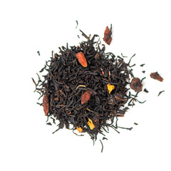 pile of natural Ceylon black tea mix contains, goji berries, sliced strawberries and pomegranate petals