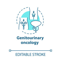 Genitourinary oncology concept icon. Human reproductive system disorder. Cancer awareness. Health care idea thin line illustration. Vector isolated outline RGB color drawing. Editable stroke