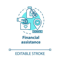 Financial assistance concept icon. Fundraising for treatment. Charity fee for medicines. Health donation idea thin line illustration. Vector isolated outline RGB color drawing. Editable stroke