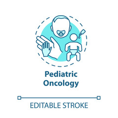 Pediatric oncology concept icon. Child health care. Childhood cancer treatment. Medicine, healthcare. Pediatry idea thin line illustration. Vector isolated outline RGB color drawing. Editable stroke