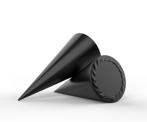 Blank  ice cream waffle cone with paper label for branding and mock up, 3d render illustration.