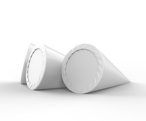 Blank  ice cream waffle cone with paper label for branding and mock up, 3d render illustration.