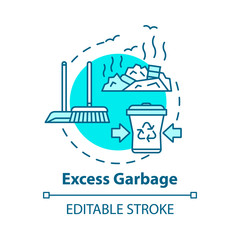 Naklejka premium Excess garbage concept icon. Trash and rubbish. Dustbins and landfill. Sanitation, cleaning. Pollution idea thin line illustration. Vector isolated outline RGB color drawing. Editable stroke