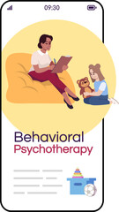 Behavioral psychotherapy cartoon smartphone vector app screen. Child therapy. Psychoanalysis. Mobile phone display with flat character design mockup. Application telephone cute interface