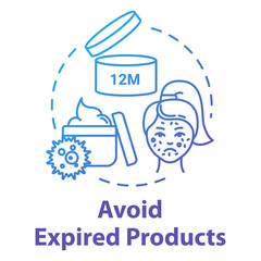 Avoid expired products, healthcare concept icon. Cosmetics quality and expiration date, skincare idea thin line illustration. Vector isolated outline RGB color drawing. Editable stroke