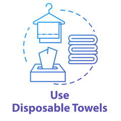 Use disposable towels, cleaning accessory, hygiene concept icon. Healthcare, antibacterial napkin, purity idea thin line illustration. Vector isolated outline RGB color drawing. Editable stroke
