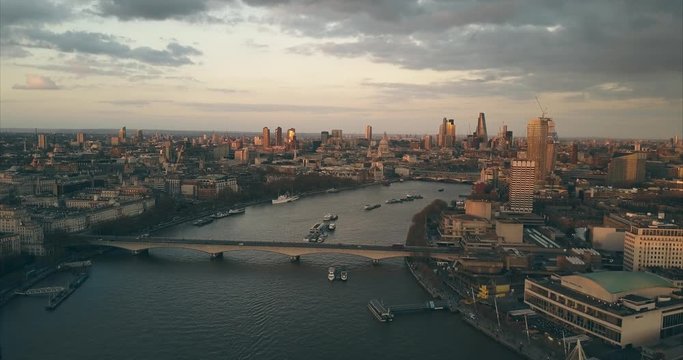 City Sunset Skyline Views - LONDON Aerial river thames central London drone
