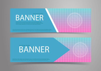 Blue banners with holograhic pattern background and white button. Vector template set.