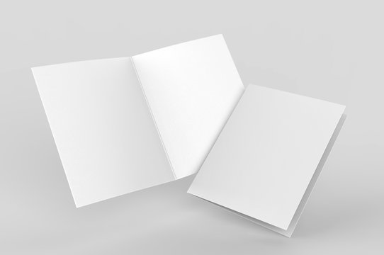 Blank bi fold card template, 3d render illustration.