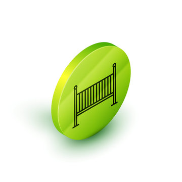 recommend clip art: Isometric line Baby crib cradle bed icon isolated on white background. Green circle button. Vector Illustration