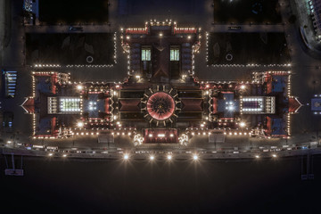 Budapest, Hungary - Aerial view of the world famous illuminated Parliament building of Hungary by night