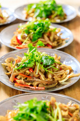 Delicious pork ears snack cold dish,the ingredients are chili and garlic with coriander.Chinese food.
