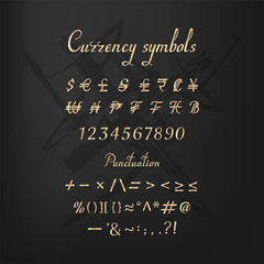 Currency symbols. New font design. Vector illustration.