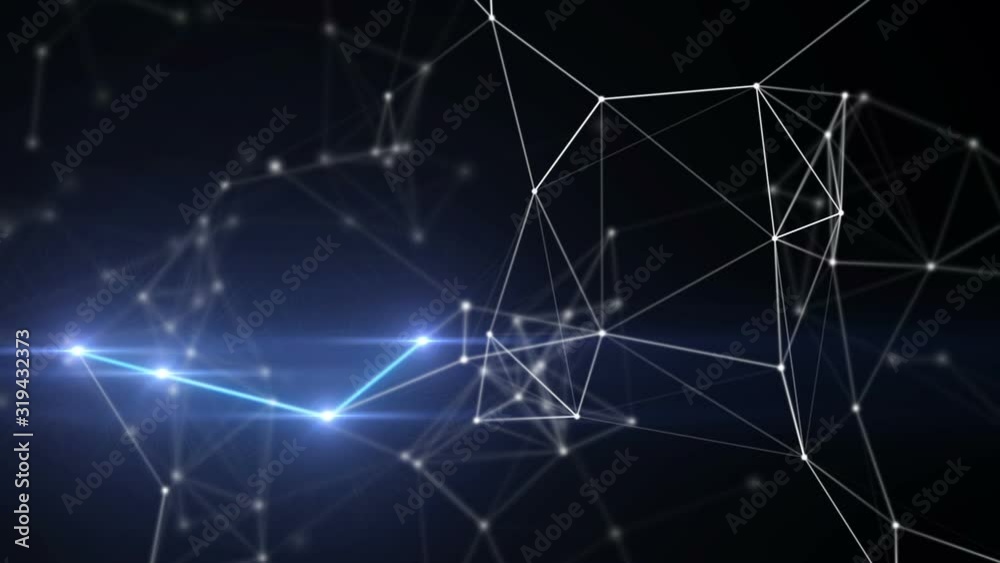 Poster Blue plexus and lightning abstract technology and engineering motion background. Original organic motion and depth of field settings. More unique stylish plexus motion backgrounds in my portfolio.