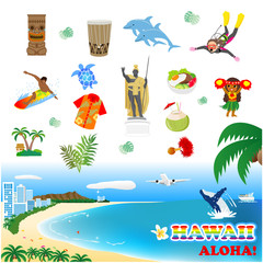 Naklejka premium ハワイの観光、名所のアイコン