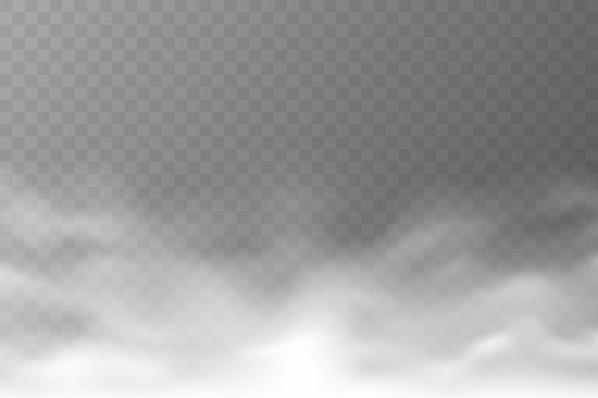 Vector smoke cloud isolated on transparent background. Realistic dense fog. Abstract steam effect for your design. White haze. Vector illustration. © alexandertrou