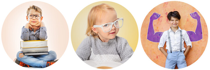 collection of avatars of clever, sympathetic children while learning
