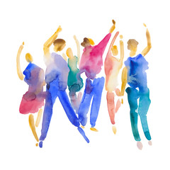 Vector - hand drawn watercolor illustration. Dancing people. People shaped watercolor stains
