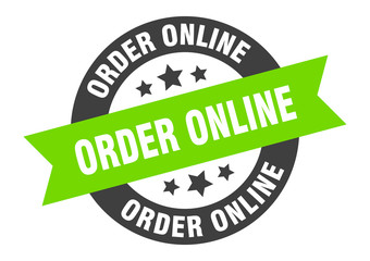 order online sign. order online round ribbon sticker. order online tag
