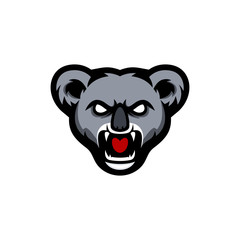Angry koala head mascot logo vector illustration, being angry looking at his teeth, suitable for the mascot logo of the sports team, e sport team and etc. © DARIM