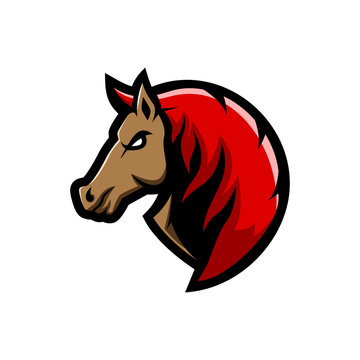 horse mascot logo vector illustration, with red hair mane, suitable for the sports team's mascot logo, e sport team etc.