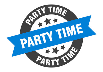 party time sign. party time round ribbon sticker. party time tag