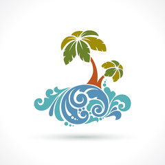 Decorative ornamental palm trees with waves