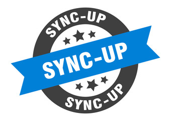 sync-up sign. sync-up round ribbon sticker. sync-up tag