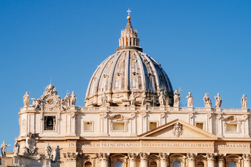Rome, Italy - Dec 29, 2019: The Dome of St. Peters Basilica, UNESCO World Heritage Site, Vatican City, Rome, Lazio, Italy, Europe