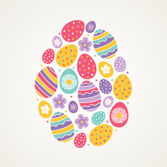 Easter greeting card with flowers and colorful eggs