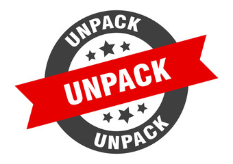unpack sign. unpack round ribbon sticker. unpack tag