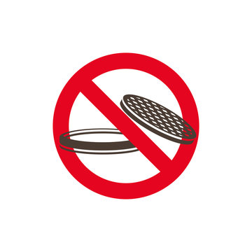 Prohibition sign.Forbidden to open sewer hatches in flat style.
