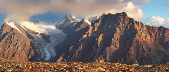 Sunrise in the mountains, panorama landscape, Altay. Travel and vacation in the mountains. © Valerii