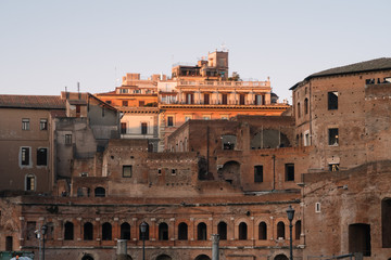 Fototapeta na wymiar Rome, Italy - Jan 1, 2020: Ruins of Trajan's Forum in Rome, Italy