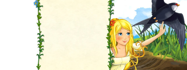 Obraz na płótnie Canvas cartoon scene with beautiful elf girl in the nature illustration